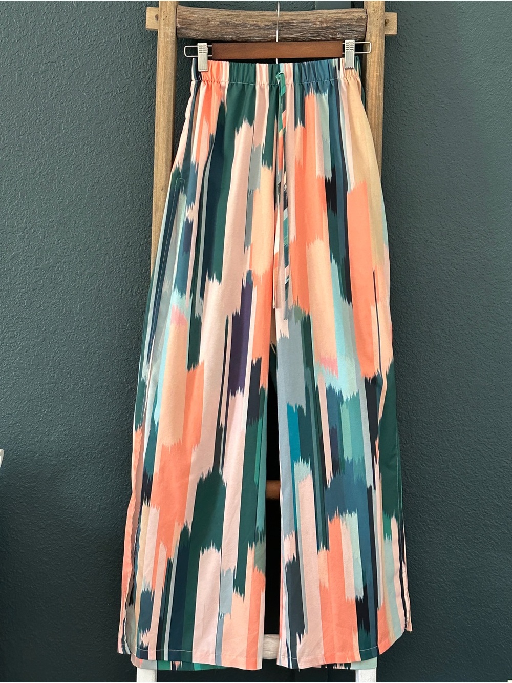 Wide-Leg Printed Palazzo pants - Peach Teal Light Weight Women’s XS